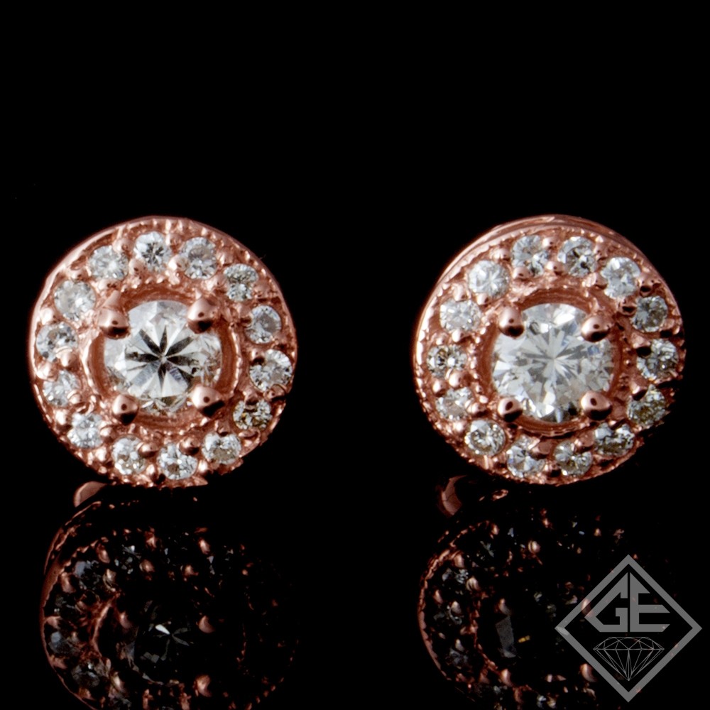 Round Cut 1 Carat Diamond Earrings For Women In 14K Rose Gold