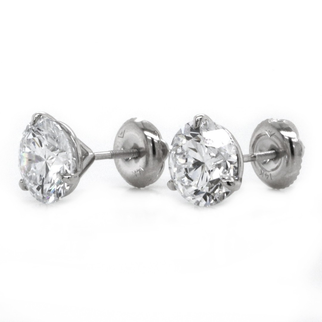 Round Cut Stud Earrings, Screw Back, Martini Set