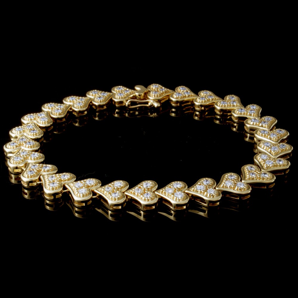 Custom 14K Yellow Gold Diamond Heart Bracelet