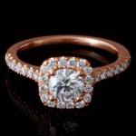 Ladies Custom 14k Rose Gold Halo Pave Engagement Ring