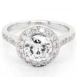 14k White Gold 1.02 Ct. Tw. Round Brilliant Cut Diamond Halo Pave Engagement Ring