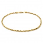14k Yellow Gold Diamond Cut Rope Chain 2mm, 8" Bracelet