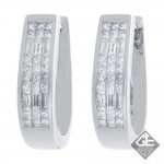 18k White Gold 1.38 Ct. Tw. Invisible Set Three-Row Princess Cut and Baguette Diamond Hoop Earrings