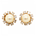 14k Yellow Gold 2.30 Ct. Tw. Round Brilliant Cut Diamond and Pearl Fashion Earrings