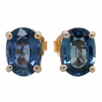 14k Two-toned Gold Oval Shaped Blue Sapphire Stud Earrings