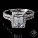 Ladies Halo Style Emerald & Round Brilliant Cut Diamond Engagement Ring 14k Gold
