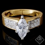 18k Yellow Gold Marquise Center Diamond with 0.72cts Princess Cut Side Diamond Invisible Setting Engagement Ring (Center Stone Sold Separately)
