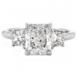 Platinum Three-Stone 1.52 Ct. Radiant Cut Center Diamond with 0.72 Ct. Trapezoid Side Diamonds Engagement Ring