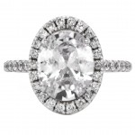 14k White Gold Oval Cut Diamond Solitaire With 0.47 ct. tw. Round Brilliant Diamonds Pave Halo Engagement Ring (Center Stone Sold Separately)