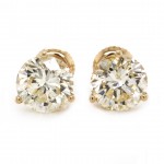 14k Yellow Gold 4.25 Ct. Tw. Round Brilliant Cut Diamond Stud Earrings on 3-Prong Martini Screw Back Settings