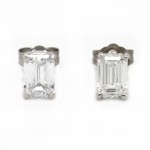 14k White Gold 1.46 Ct. Tw. Emerald Cut Lab Grown Diamond Stud Earrings on 4-Prong Basket Push Back Settings