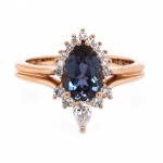 14k Rose Gold 1.68 carats Pear-shaped Alexandrite with 0.36 carats Diamond Halo Engagement Ring 