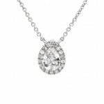 14k White Gold 0.69 cts Pear Shaped Diamond and 0.15 cts Round Brilliants Halo Solitaire Necklace