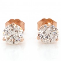 14k Rose Gold 1.55 Ct. Tw. Round Brilliant Cut Diamond Stud Earrings on 3-Prong Screw Backs Settings