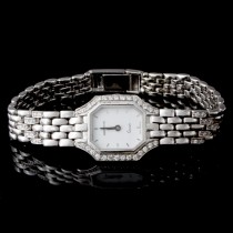 Ladies Geneve Watch with Fold Over Lock in 14k White Gold