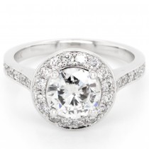 14k White Gold Round Brilliant Cut Diamond Halo 0.50 Ct. Tw. Side Diamonds Pave Engagement Ring (Center Stone Sold Separately)