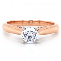 14k Rose and White Gold Solitaire with 0.10ct Round Cut Diamond Pave Engagement Ring (Center Stone Sold Separately)