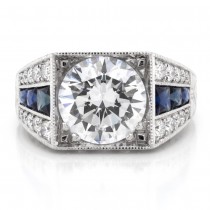 1.08 CTWT. Sapphire and Diamond Fashion Ring in 18k White Gold