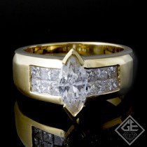 1.83 carat Marquise & Princess Cut Diamond Ladies Ring in 18k Yellow Gold