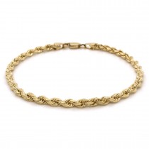 14k Yellow Gold Diamond Cut Rope Chain 3mm, 7" Bracelet