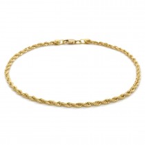 14k Yellow Gold Diamond Cut Rope Chain 2mm, 8" Bracelet