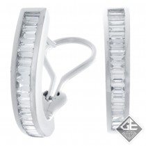 14k White Gold 1.28 Ct. Tw. Invisible Set Baguette Cut Diamond Hoop Earrings