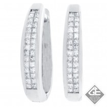 18k White Gold 1.38 Ct. Tw. Invisible Set Two-Row Princess Cut Diamond Hoop Earrings