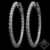 14k White Gold 2.07 Ct. Wt. Inside-Outside Round Brilliant Cut Diamond Hoop Earrings