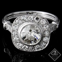 14k White Gold 1.04cts Old European Cut Diamond Halo Engagement Ring