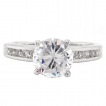 14k White Gold Round Brilliant Cut Diamond 4-Prong Solitaire 0.18 ct. tw. Channel Engagement Ring (Center Stone Sold Separately)