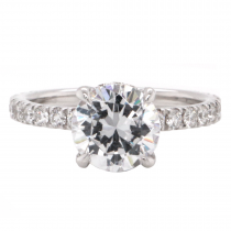 14k White Gold Round Brilliant Cut Diamond 4-Prong Solitaire 0.92 ct. tw. Pavé Engagement Ring (Center Stone Sold Separately)