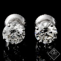 14k White Gold 2.01 Ct. Tw. Round Brilliant Cut Diamond Stud Earrings on 4-Prong Basket Screw Backs Settings