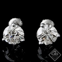 14k White Gold 3.06 Ct. Tw. Round Brilliant Cut Diamond Stud Earrings on 3-Prong Martini Screw Backs Settings
