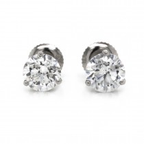 14k White Gold 2.00 Ct. Tw. Round Brilliant Cut Diamond Stud Earrings on 3-Prong Martini Screw Backs Settings