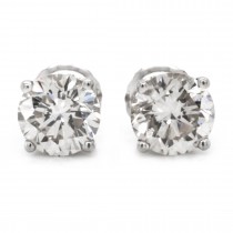 14k White Gold 1.85 Ct. Tw. Round Brilliant Cut Diamond Stud Earrings on 4-Prong Basket Screw Backs