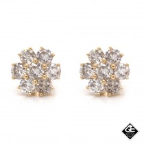 14k Yellow Gold 3.40cts Diamond Cluster Flower Design Stud Earrings