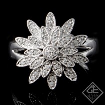 Ladies Elegant Flower Design Fashion Ring with 0.24 ct Round Brilliant Cut Diamonds in 14k White Gold