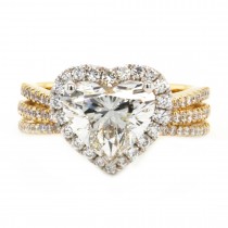 14k Two-Tone White and Yellow Gold 3.05cts Heart-Shaped Center Diamond Halo Three-Band Pave Engagement Ring
