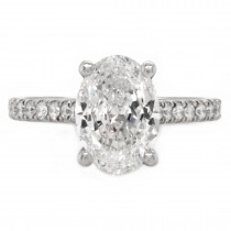 Platinum 1.50 cts Oval Cut Diamond Solitaire Pave Engagement Ring