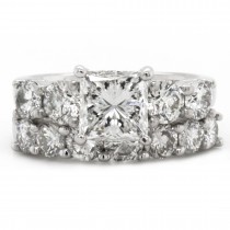 14K White Gold 5-Stone Engagement Ring Featuring 2 Carats Princess Cut Center Diamond