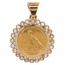 14k Yellow Gold $2.50 Liberty Coin with 0.50ct. tw. Rose Cut Bezel Frame