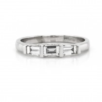 14k White Gold Three-Diamond Straight and Tapered Baguettes Wedding Band