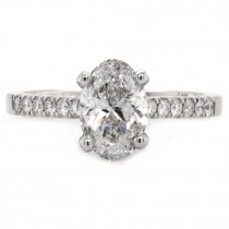 14k White Gold 1 carat Oval Shape Diamond with 0.15 cts. Round Brilliant Diamonds Solitaire Pave Engagement Ring