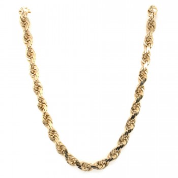 14k Yellow Gold Diamond Cut Rope 7mm, 24" Chain Necklace
