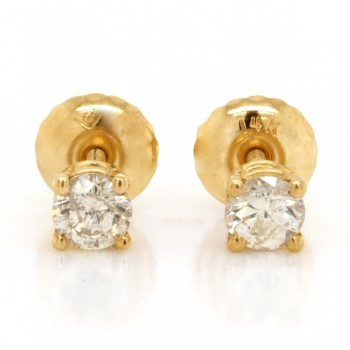 Ladies 0.32 CTWT Round Cut Diamond Screw Back Stud Earrings in 14k Yellow Gold 