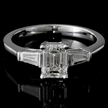 Ladies Custom 3-Stone Emerald Cut Diamond Engagement Ring