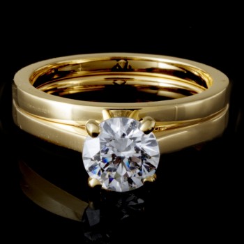 Ladies 4-Prong Solitaire Bridal Set in 14k Yellow Gold
