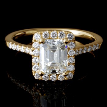 Ladies Custom Halo Pave Emerald Diamond Engagement Ring