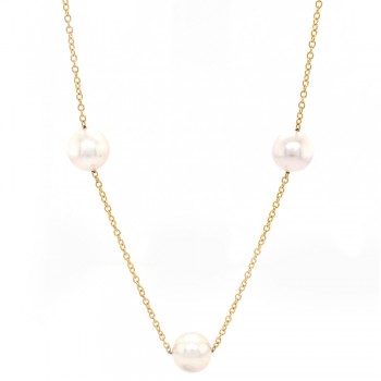 Ladies Akoya Pearl Necklace in 14k Yellow Gold