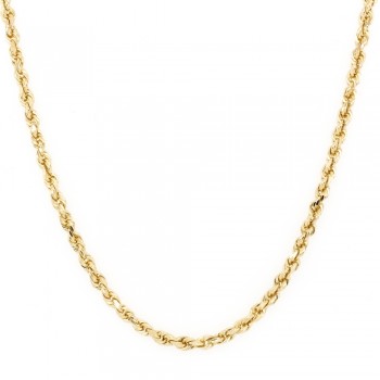 14k Yellow Gold Diamond Cut Rope 3mm, 22" Chain Necklace